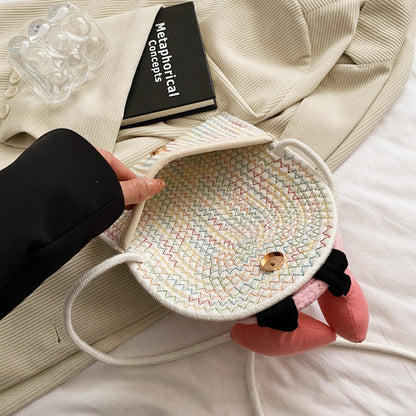 Bolso bandolera creativo de paja con carita sonriente de verano