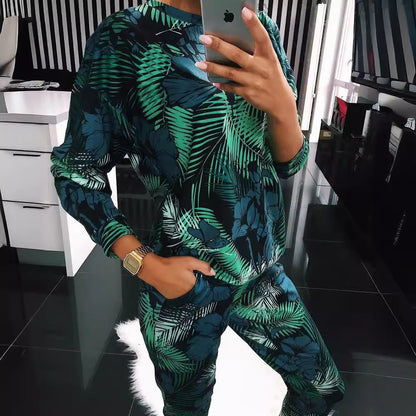 Conjunto de sudadera y pantalón de manga larga con estampado informal para mujer