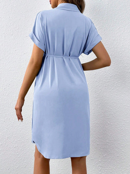 Casual Solid Color Lapel Dress for Pregnant Women