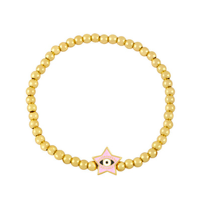 Pulsera de cuentas doradas con ojos de diablo y estrellas sencillas a la moda para mujer