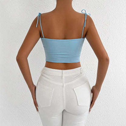 Women Fashion Sexy Solid Color Pleated Camisole