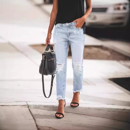 Vaqueros rotos ajustados retro casuales para mujer