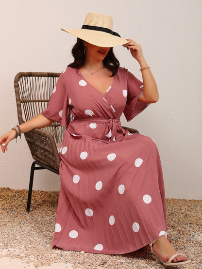 Vestido casual con estampado de lunares de talla grande para mujer
