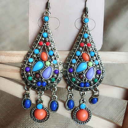 Boucles d'oreilles pendantes multicolores style bohème rétro pour femme