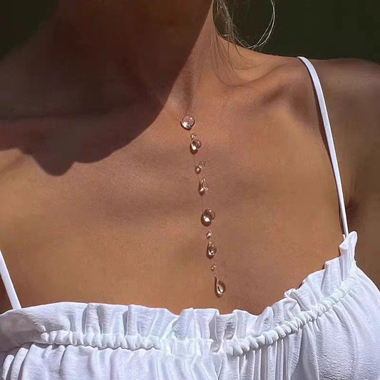 Simple Waterdrop Transparent Beads Tassel Necklace