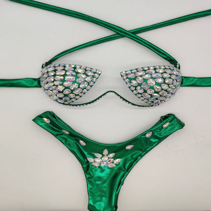 Traje de baño bikini sexy con diamantes de imitación a la moda para mujer
