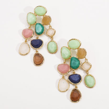 Pendientes colgantes con borlas multicolores para mujer, estilo geométrico, resina de aleación