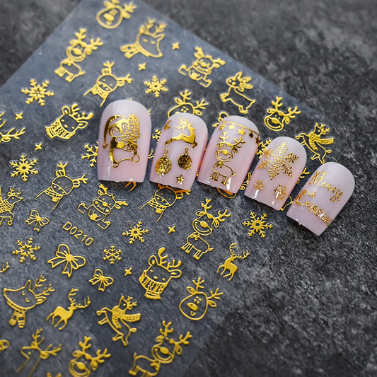 Autocollants pour ongles bronzants motif flocon de neige et élan de Noël