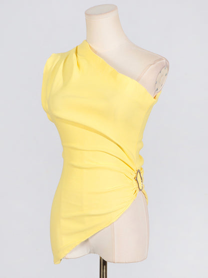 Camiseta sin mangas plisada de color sólido sexy a la moda para mujer