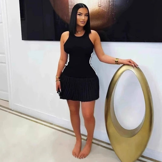 Robe plissée sexy à blocs de couleurs pour femmes