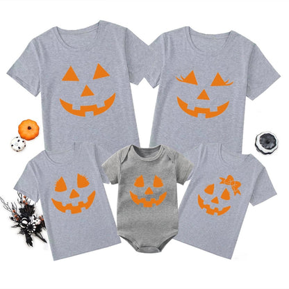 Camiseta de algodón con expresión de calabaza para la familia de Halloween