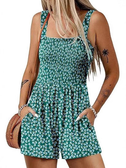 Women Casual Floral Printed Pleated Rompers