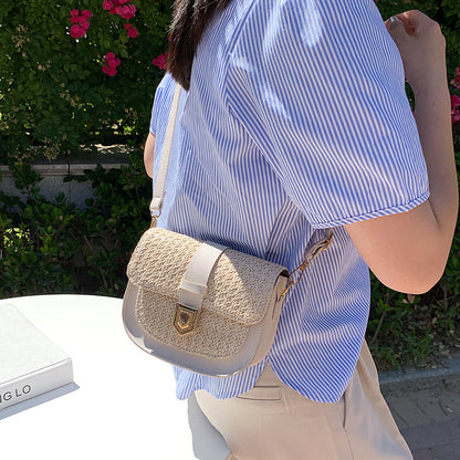 Bolso bandolera tejido de paja en contraste de colores para mujer