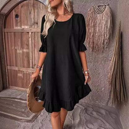Vestido informal de lino y algodón de moda de verano para mujer
