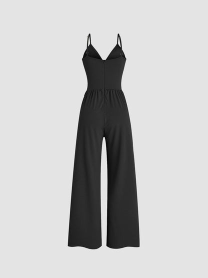 Women Casual Solid Color V-Neck Spaghetti Strap Jumpsuits