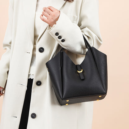 Sac à main décontracté en cuir à motif litchi de couleur unie pour femme
