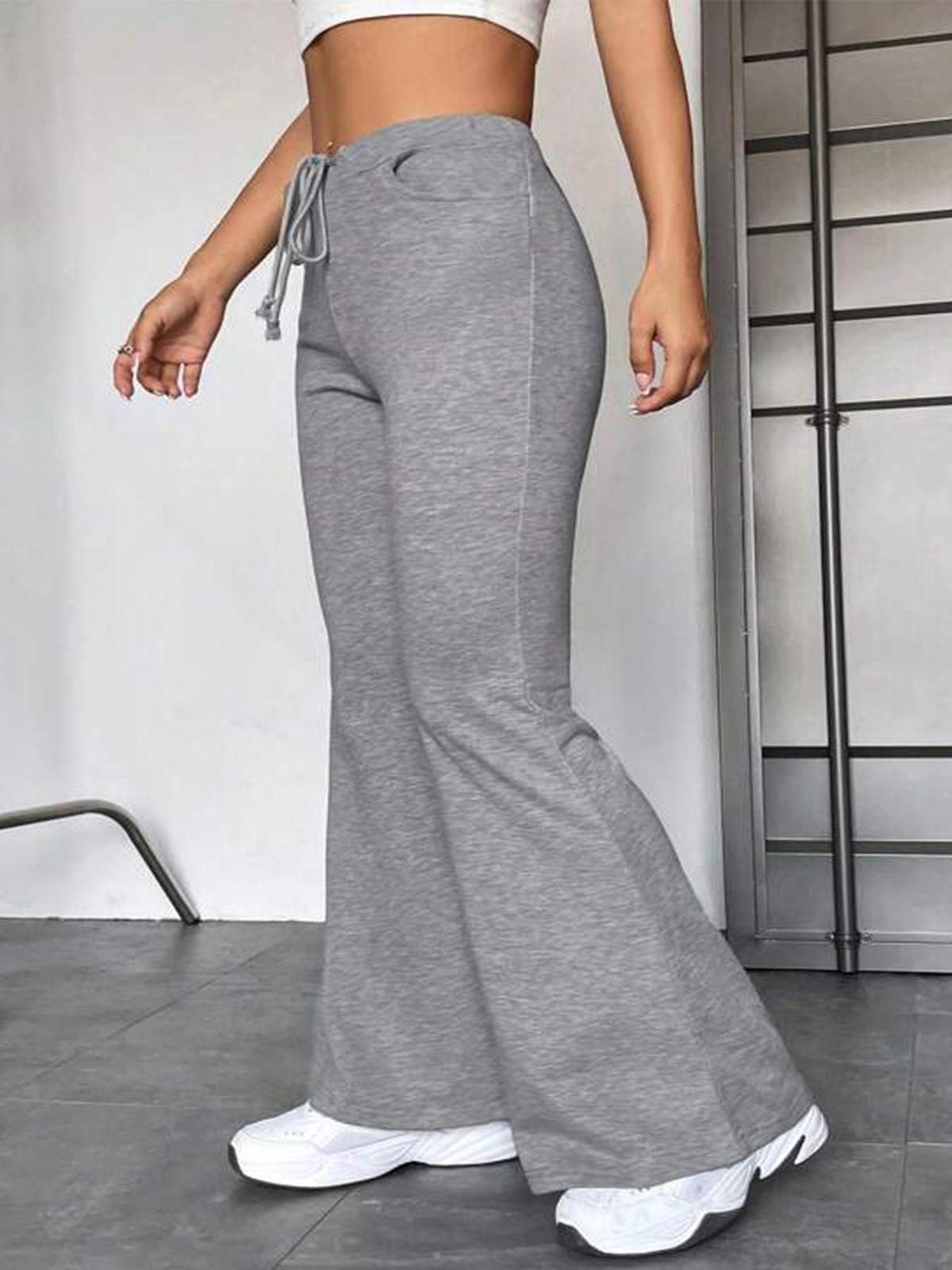Pantalones acampanados con cordón y retazos de talla grande informales a la moda para mujer