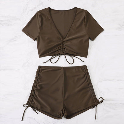 Bikini sexy de color sólido con cuello en V para mujer