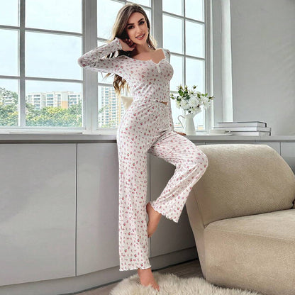Women Fashion Casual Floral Printed Pajamas Set