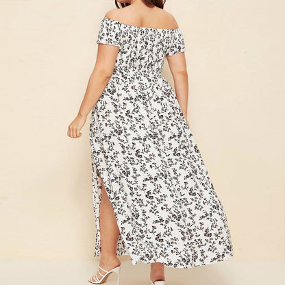 Vestido largo bohemio informal con estampado floral y hombros descubiertos para mujer, talla grande