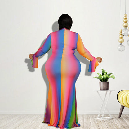 Vestido informal de manga larga con degradado para mujer, talla grande
