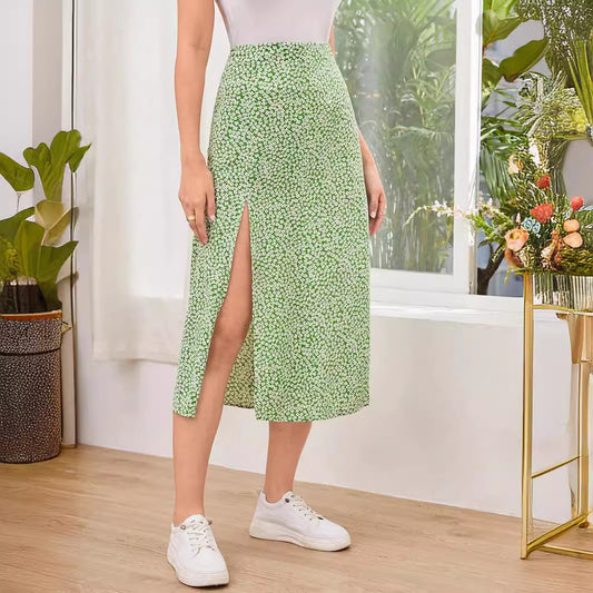 Falda informal con estampado de flores diminutas de moda de verano para mujer