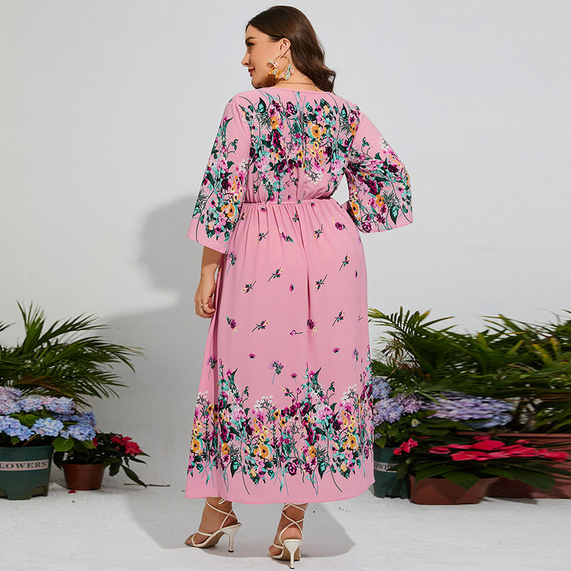 Women Vacation Elegant Tiny Flower Maxi Dress