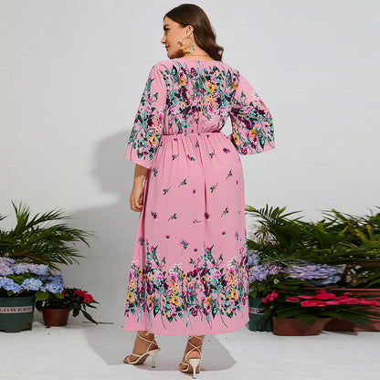 Women Vacation Elegant Tiny Flower Maxi Dress