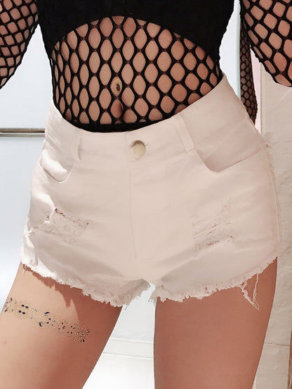 Pantalones cortos vaqueros sexis con agujeros para mujer, pantalones rectos de algodón con cintura alta