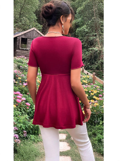 Casual Solid Color V-Neck Short Sleeve Dress