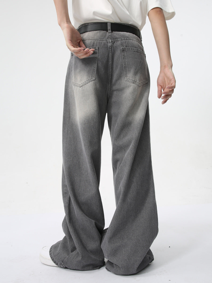 Men Vintage Washed Ripped Straight Leg Jeans