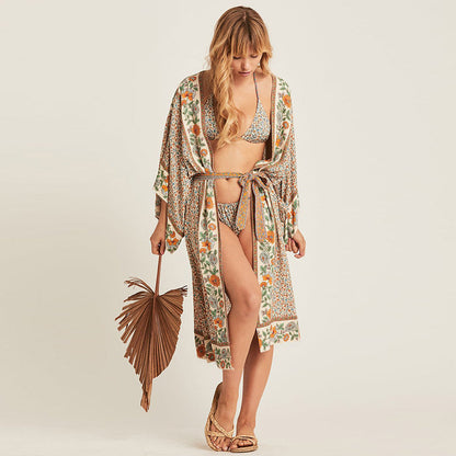 Cardigan imprimé floral pour femme, mode vacances plage