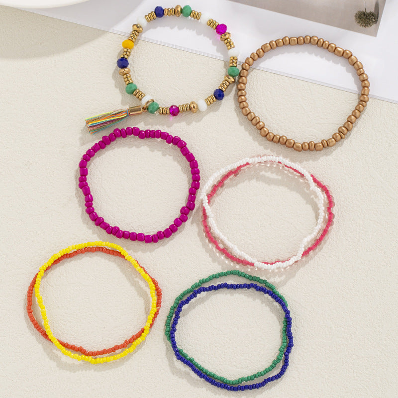 Conjunto de pulseras de borlas con cuentas hechas a mano de estilo bohemio