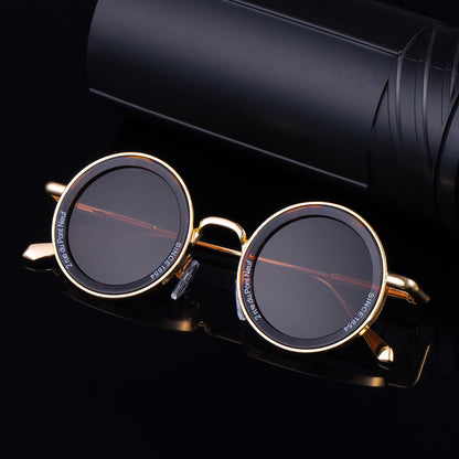 Gafas de sol redondas clásicas con montura metálica y colores sólidos para hombre