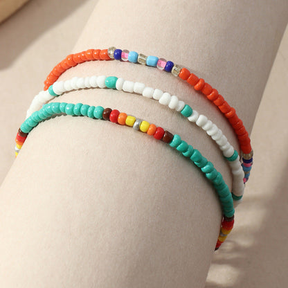 Conjunto de tobilleras con mini cuentas multicolores bohemias