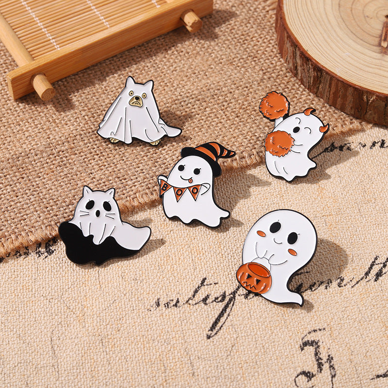 Broche en alliage représentant une lampe citrouille fantôme de dessin animé pour Halloween