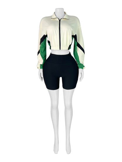 Women Contrast Color Zipper Long-Sleeved Skinny Sports Set