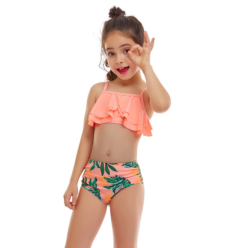 Kids Girls Casual Cute Floral Print Tankinis Swimwear