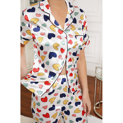 Ensemble de pyjama décontracté à imprimé cœur multicolore pour femme