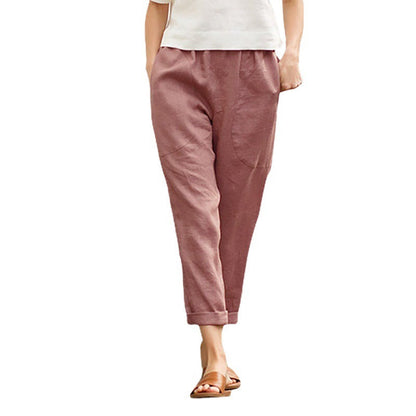 Women's Casual Cotton Linen Straight Leg Pants