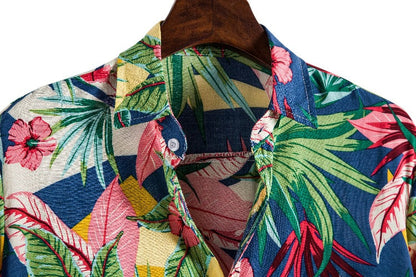 Camisa informal de verano con solapa y estampado floral hawaiano para hombre