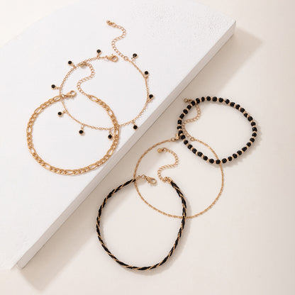 Boho Rope Woven Tassel Beads Anklet Set