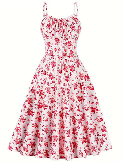 Elegant Floral Printed Spaghetti Strap Dress