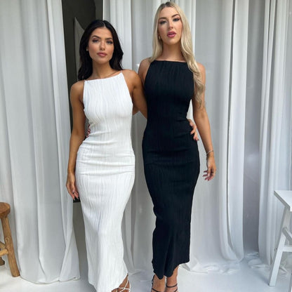 Women Fashion Sexy Solid Color Line Spaghetti Strap Dress