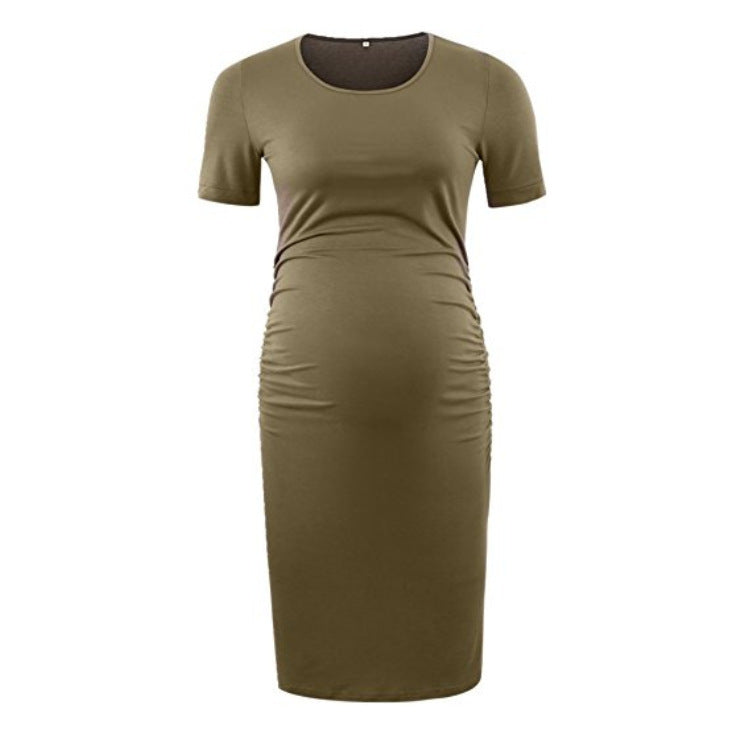 Casual Solid Color Short Sleeve Dress for Moms