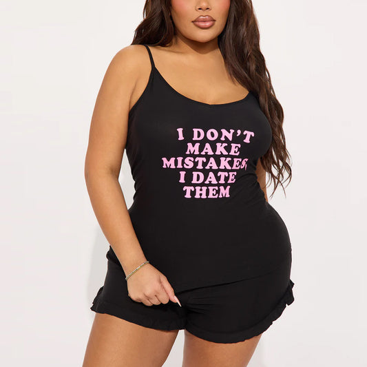 Conjunto de pijama de dos piezas con camisola ajustada y estampado de letras sexy para mujer