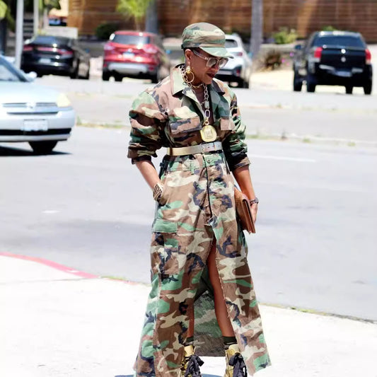 Women Casual Camouflage Print Long Sleeve Cardigan Dress