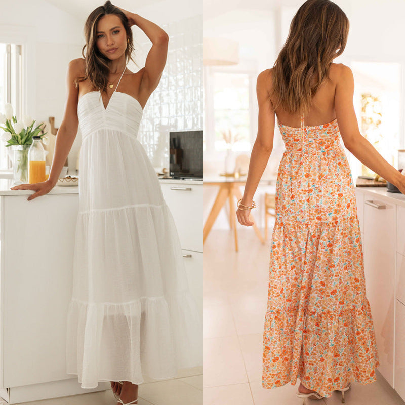 Vacation Women Casual Tiny Flower Print Maxi Dress