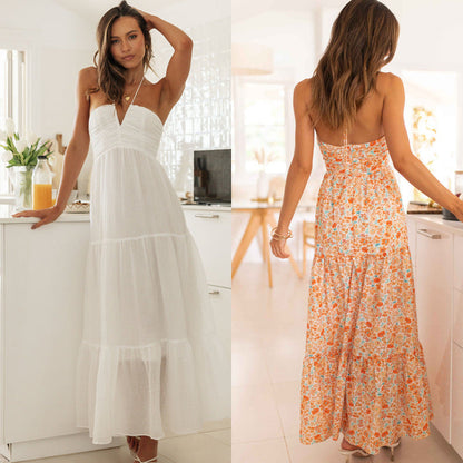 Vacation Women Casual Tiny Flower Print Maxi Dress
