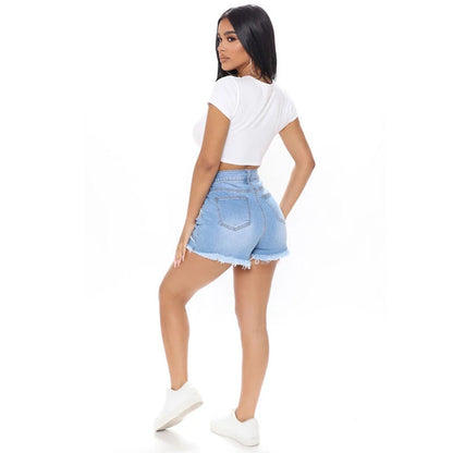 Pantalones cortos vaqueros de retazos casuales de moda para mujer